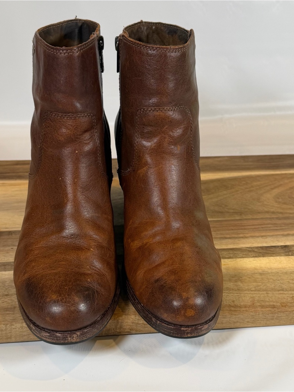 Frye Regina Womens Booties 8.5 M Ankle Brown Leather Wedge Heel Zipper Boots